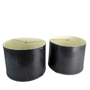 Black Glitter Shimmer Drum Lampshades Pair 8.5" Tall, 11.5"Dia Set 2 Lamp Shades